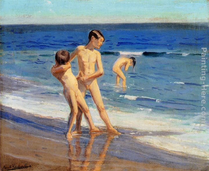 Boys At The Beach painting - Benito Rebolledo Correa Boys At The Beach art painting